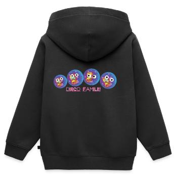 famille disco, famille, bal disco, discothèque - Sweat Premium à capuche zippé enfant bio - noir - Dos - AI Model Kid Male (0cm)