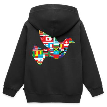 weltfrieden - Kinder Premium Organic Zip Hoodie - Schwarz - Hinten - AI Model Kid Male (0cm)