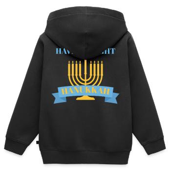 Hanoukka, Hanoukka, fête des lumières, cadeau, chemise - Sweat Premium à capuche zippé enfant bio - noir - Dos - AI Model Kid Male (0cm)