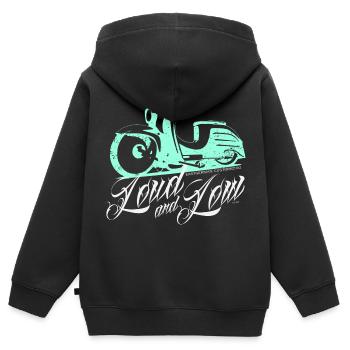 Simson Schwalbe KR 51 Fort et Faible - Sweat Premium à capuche zippé enfant bio - noir - Dos - AI Model Kid Male (0cm)