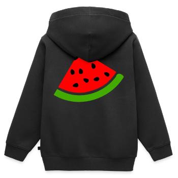 Melon pastèque - Sweat Premium à capuche zippé enfant bio - noir - Dos - AI Model Kid Male (0cm)