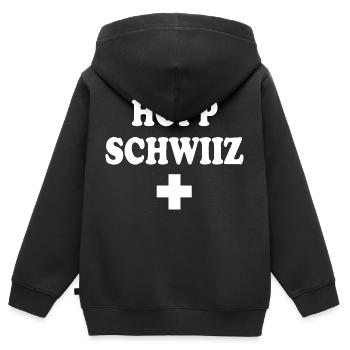 Hopp schwiiz - Sweat Premium à capuche zippé enfant bio - noir - Dos - AI Model Kid Male (0cm)