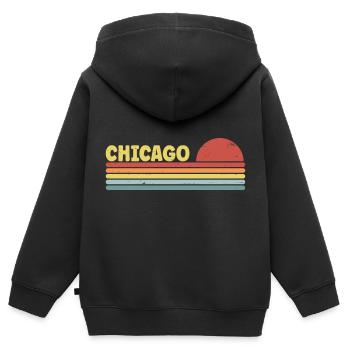 Chicago 70er Jahre Hippie - Kinder Premium Organic Zip Hoodie - Schwarz - Hinten - AI Model Kid Male (0cm)