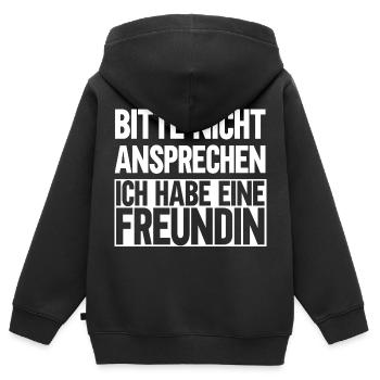 Bitte nicht ansprechen ich habe eine Freundin - Kinder Premium Organic Zip Hoodie - Schwarz - Hinten - AI Model Kid Male (0cm)