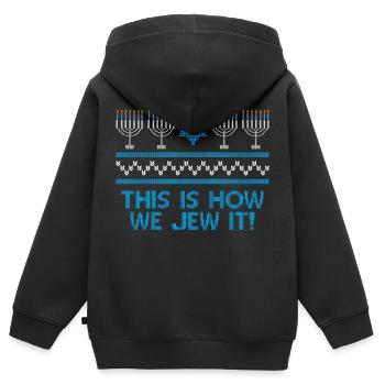 Laid Hanoukka, Hanoukka, fête des lumières, cadeau - Sweat Premium à capuche zippé enfant bio - noir - Dos - AI Model Kid Male (0cm)