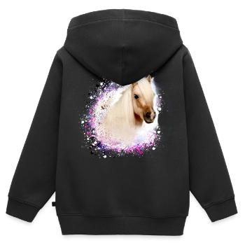 haflinger, cheval, graffiti, paysage, poney - Sweat Premium à capuche zippé enfant bio - noir - Dos - AI Model Kid Male (0cm)