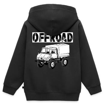 Unimog - Oldtimer - Offroad - Dispositif moteur universel - Sweat Premium à capuche zippé enfant bio - noir - Dos - AI Model Kid Male (0cm)