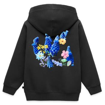 Fleurs,Fleur,Printemps,Fleurs,Jacinthes - Sweat Premium à capuche zippé enfant bio - noir - Dos - AI Model Kid Male (0cm)