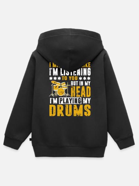 Batterie Batterie Batterie Batteur Percussion Rocknroll - Sweat Premium à capuche zippé enfant bio - noir