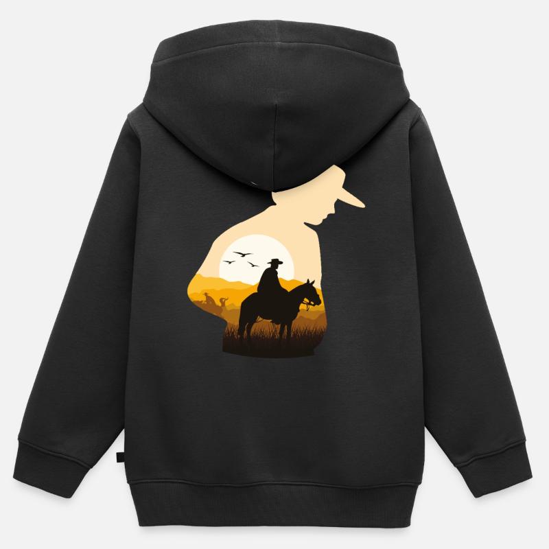Coucher de soleil cowboy - Sweat Premium à capuche zippé enfant bio - noir