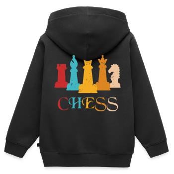 Échiquier échiquier échecs - Sweat Premium à capuche zippé enfant bio - noir - Dos - AI Model Kid Male (0cm)