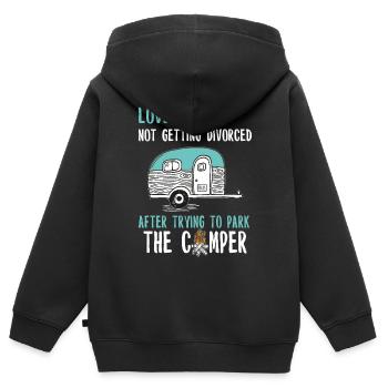Camper Camping caravanes feux de camp - Sweat Premium à capuche zippé enfant bio - noir - Dos - AI Model Kid Male (0cm)