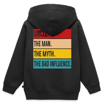 Onkel Uncle Man Myth Bad Influence - Kinder Premium Organic Zip Hoodie - Schwarz - Hinten - AI Model Kid Male (0cm)