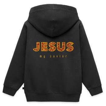 Jesus My Savior | Glitter gold - Kids Premium Organic Zip-up Hoodie - black - Back - AI Model Kid Male (0cm)