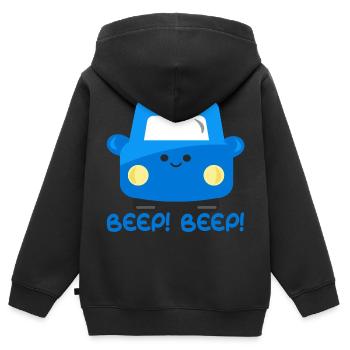 Voiture bleue cadeau enfants et bébé - Sweat Premium à capuche zippé enfant bio - noir - Dos - AI Model Kid Male (0cm)