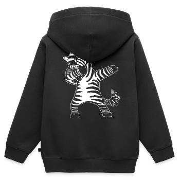 Zèbre tamponn - Sweat Premium à capuche zippé enfant bio - noir - Dos - AI Model Kid Male (0cm)