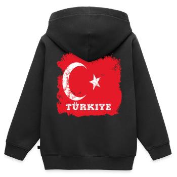 Drapeau turc - Sweat Premium à capuche zippé enfant bio - noir - Dos - AI Model Kid Male (0cm)