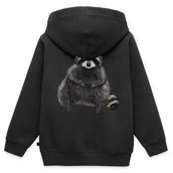 Sitzender entspannter Waschbär - Kinder Premium Organic Zip Hoodie - Schwarz - Hinten - AI Model Kid Male (0cm)