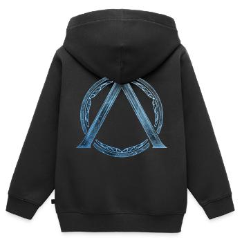 Sparta Lambda Symbol Blau Eis - Kinder Premium Organic Zip Hoodie - Schwarz - Hinten - AI Model Kid Male (0cm)