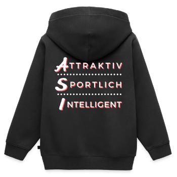 ASI - Attraktiv Sportlich Intelligent - Kinder Premium Organic Zip Hoodie - Schwarz - Hinten - AI Model Kid Male (0cm)