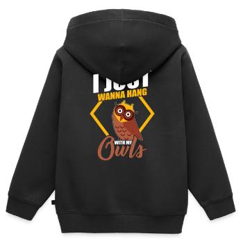 Ich will nur mit meinen Eulen hängen Eule Lustig - Kinder Premium Organic Zip Hoodie - Schwarz - Hinten - AI Model Kid Male (0cm)