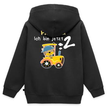 Platz da gelber Traktor Katze 2 Jahre Geburtstag - Kinder Premium Organic Zip Hoodie - Schwarz - Hinten - AI Model Kid Male (0cm)