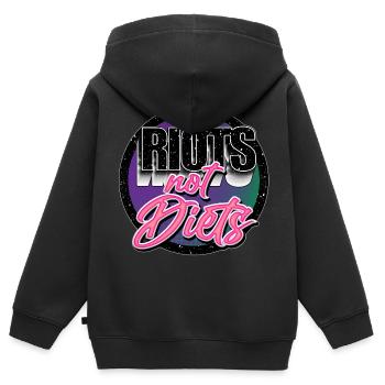 Des émeutes, pas des régimes - Sweat Premium à capuche zippé enfant bio - noir - Dos - AI Model Kid Male (0cm)