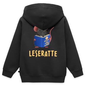 Leseratte / Bücherwurm - Kinder Premium Organic Zip Hoodie - Schwarz - Hinten - AI Model Kid Male (0cm)