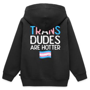 Transgender - Kinder Premium Organic Zip Hoodie - Schwarz - Hinten - AI Model Kid Male (0cm)