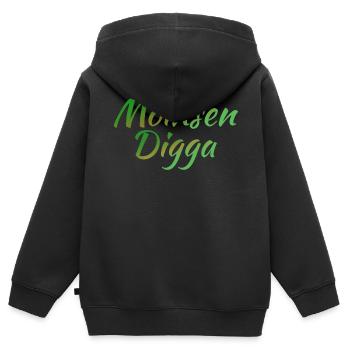 Moinsen Digga - Kinder Premium Organic Zip Hoodie - Schwarz - Hinten - AI Model Kid Male (0cm)