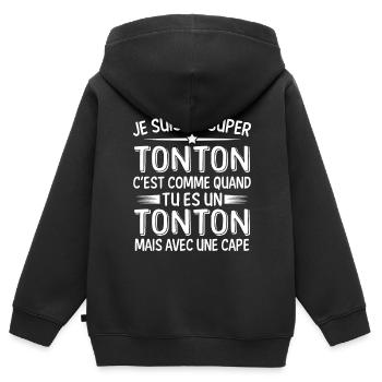 un super tonton avec une cape - Sweat Premium à capuche zippé enfant bio - noir - Dos - AI Model Kid Male (0cm)