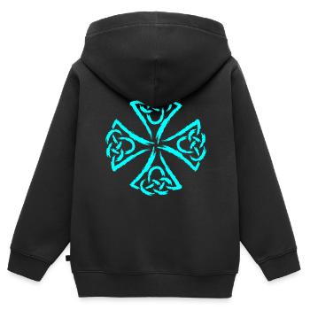 Symboles celtiques force courage - Sweat Premium à capuche zippé enfant bio - noir - Dos - AI Model Kid Male (0cm)