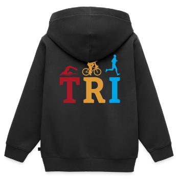 TRI Triathlon triathlete - Sweat Premium à capuche zippé enfant bio - noir - Dos - AI Model Kid Male (0cm)