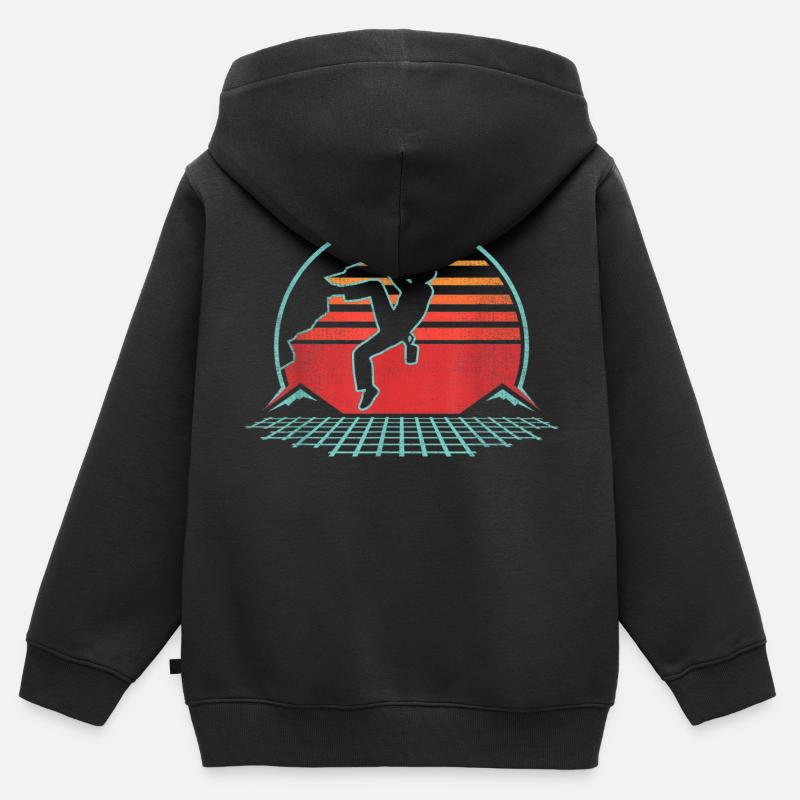 Retro design rock climbing climber - Sweat Premium à capuche zippé enfant bio - noir