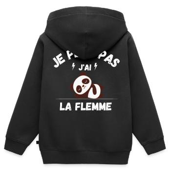 JE PEUX PAS J AI LA FLEMME T-shirt Humour Panda - Sweat Premium à capuche zippé enfant bio - noir - Dos - AI Model Kid Male (0cm)