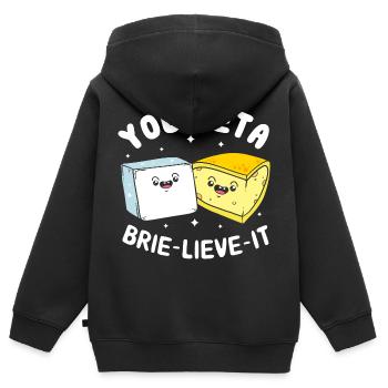 Fromage Feta fromage - Sweat Premium à capuche zippé enfant bio - noir - Dos - AI Model Kid Male (0cm)