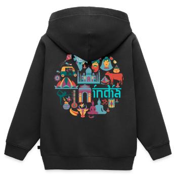 Inde - Sweat Premium à capuche zippé enfant bio - noir - Dos - AI Model Kid Male (0cm)
