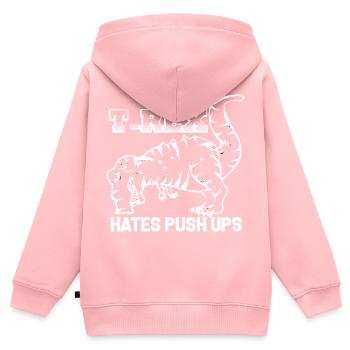 t-rex tyranno saurus pompes aime pas push up - Sweat Premium à capuche zippé enfant bio - rose - Dos - AI Model Kid Female (0cm)