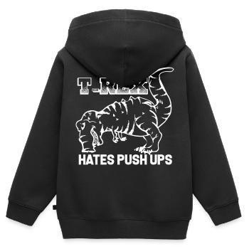 t-rex tyranno saurus liegestütze mag keine push up - Kinder Premium Organic Zip Hoodie - Schwarz - Hinten - AI Model Kid Male (0cm)