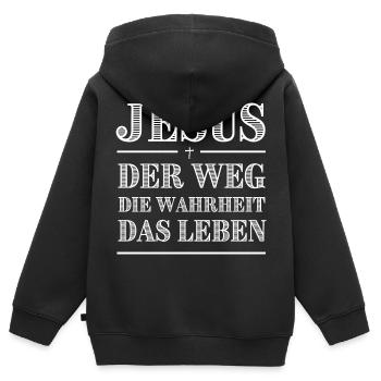 Jesus Der Weg Die Wahrheit Das Leben - Kinder Premium Organic Zip Hoodie - Schwarz - Hinten - AI Model Kid Male (0cm)