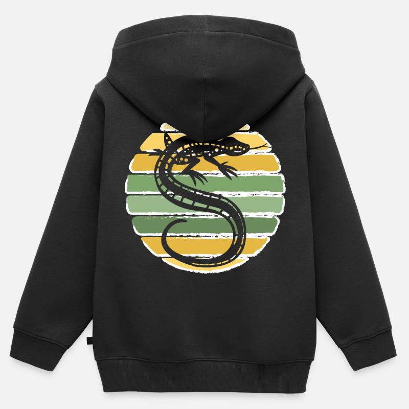 Retro Gecko Lézard Vintage Reptile Lézard Lizard - Sweat Premium à capuche zippé enfant bio - noir