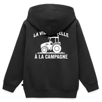 La vie est belle à la campagne - Sweat Premium à capuche zippé enfant bio - noir - Dos - AI Model Kid Male (0cm)
