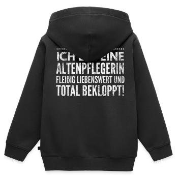 Ich bin eine fleißige Altenpflegerin von Beruf - Kinder Premium Organic Zip Hoodie - Schwarz - Hinten - AI Model Kid Male (0cm)