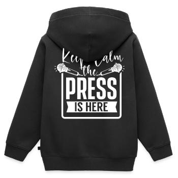 Bleib Ruhig Die Presse Ist Hier Reporter Medien - Kinder Premium Organic Zip Hoodie - Schwarz - Hinten - AI Model Kid Male (0cm)