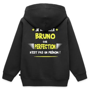 Bruno cadeau humour et drôle - Sweat Premium à capuche zippé enfant bio - noir - Dos - AI Model Kid Male (0cm)