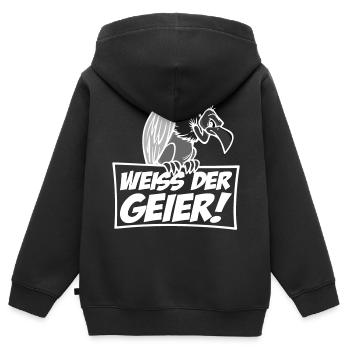 Weiss der Geier - Kinder Premium Organic Zip Hoodie - Schwarz - Hinten - AI Model Kid Male (0cm)