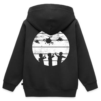 This Kids Loves Helicopters I Kids Outfit - Sweat Premium à capuche zippé enfant bio - noir - Dos - AI Model Kid Male (0cm)