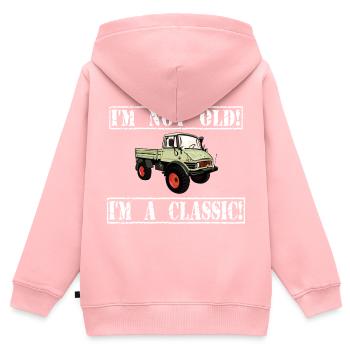 Je ne suis pas vieux - Je suis un classique / Unimog - Sweat Premium à capuche zippé enfant bio - rose - Dos - AI Model Kid Female (0cm)