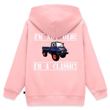 Je ne suis pas vieux - Je suis un classique / Unimog - Sweat Premium à capuche zippé enfant bio - rose - Dos - AI Model Kid Female (0cm)