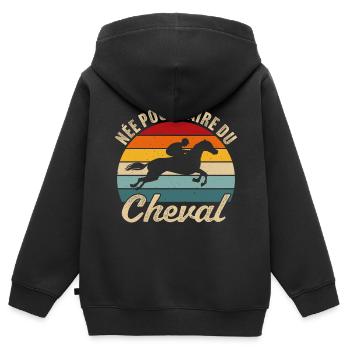 Née pour faire du cheval cadeau d'équitation - Sweat Premium à capuche zippé enfant bio - noir - Dos - AI Model Kid Male (0cm)